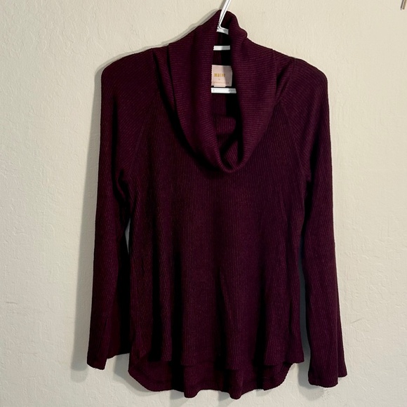 Maeve (Anthropologie)  Burgundy Cowl Neck Rib Knit Size XS Sweater - Picture 3 of 5